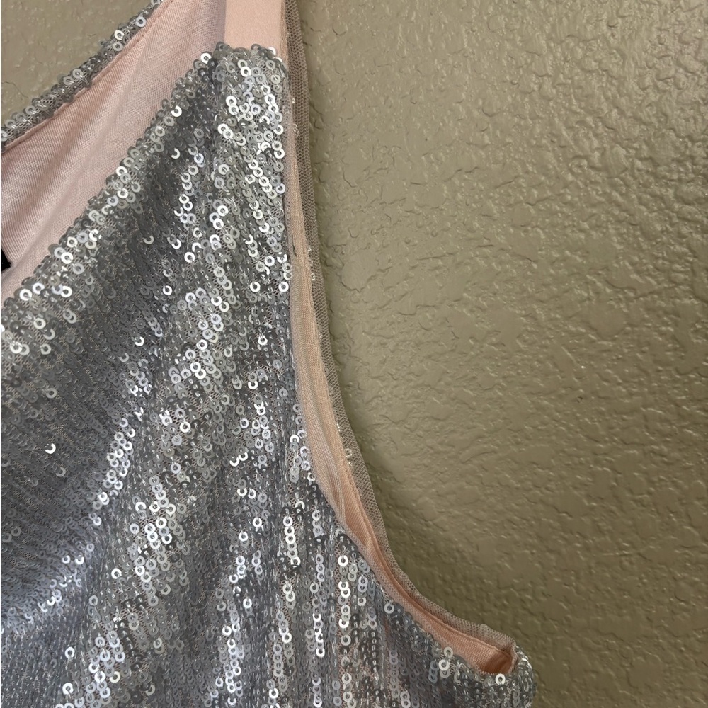 White House Black Market Silver Sequin & Light Pink Camisole - Picture 3 of 9